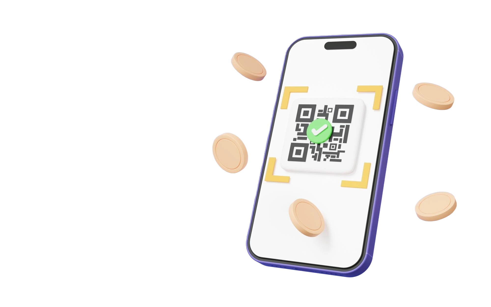 LinkDevi QR Code Generator - Scan, Track, and Customize 3D smartphone scanning a QR code with verification checkmark - LinkDevi free QR code generator with customizable colors, PNG and SVG export, and real-time scan tracking